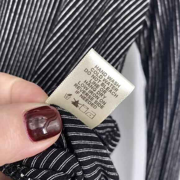 Good Luck Gem faux Wrap Top Size Large Black Micro Stripe Long Sleeves - Picture 6 of 8